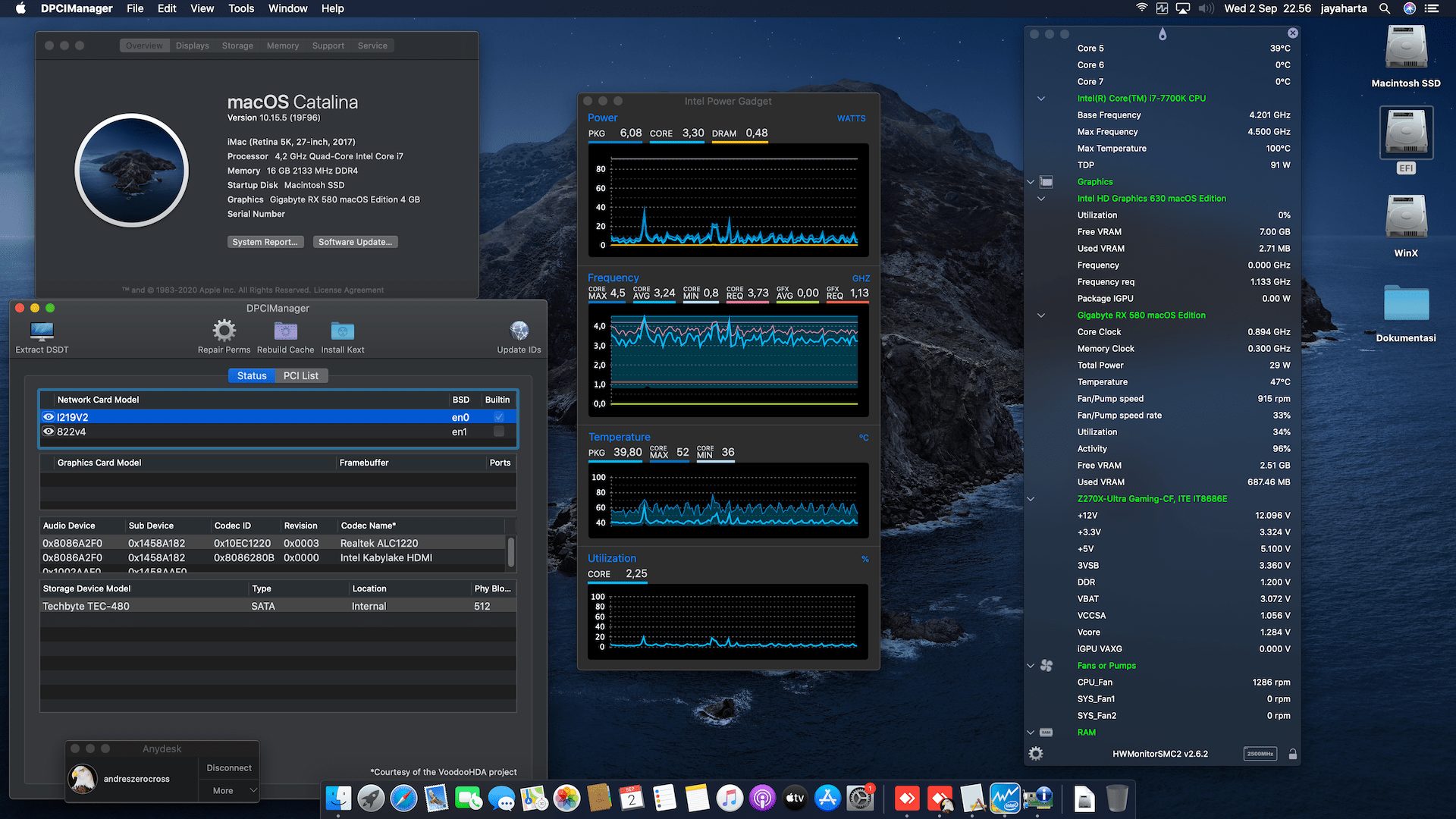 Success Hackintosh macOS Catalina 10.15.5 Build 19F96 in Gigabyte GA-Z270X-Ultra Gaming + Intel Core i7 7700K + Gigabyte RX 580